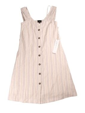 Lumiere Cream Blue Khaki Stripe Midi Dress Small NWT